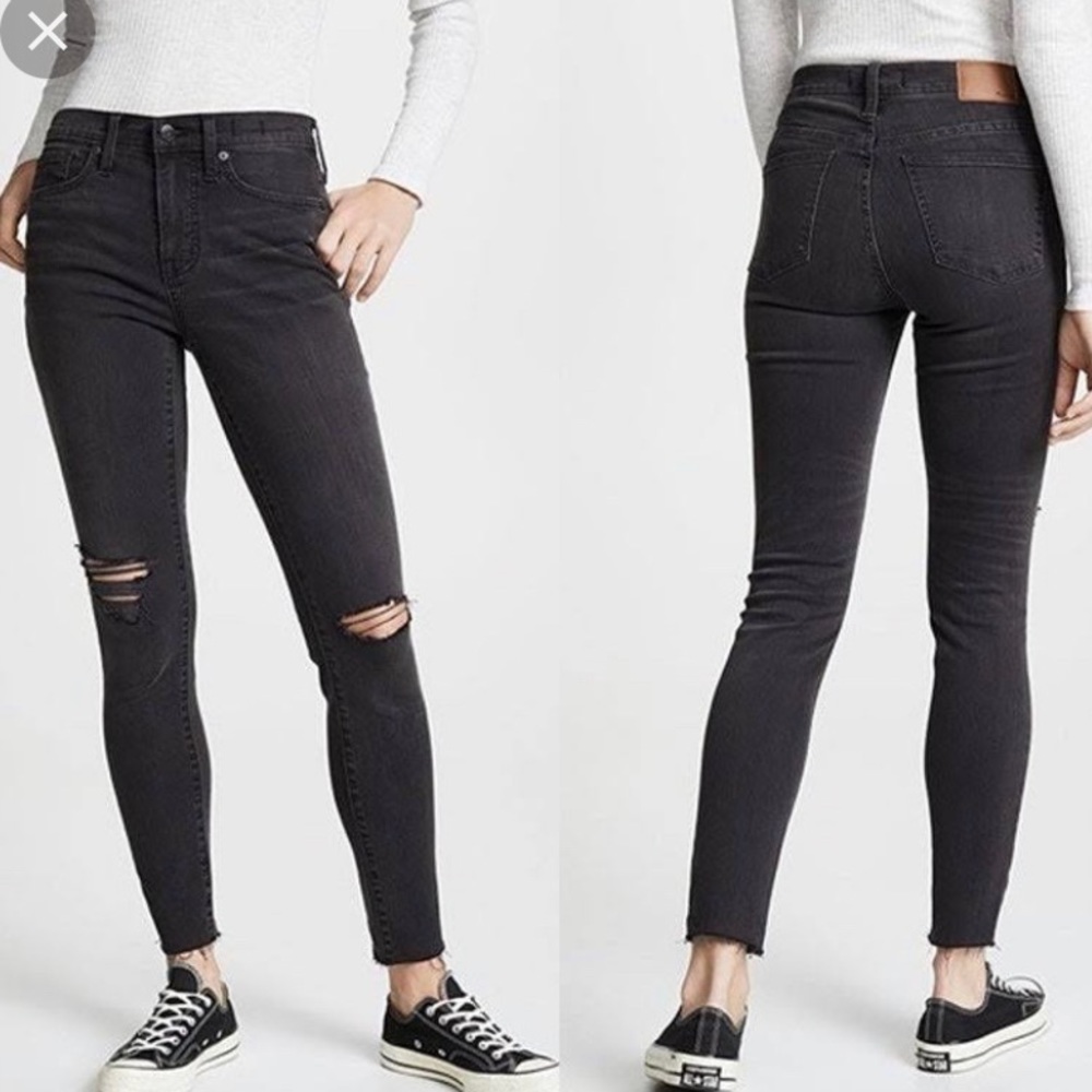 Madewell 9” high rise skinny distressed gray jeans, size 25
